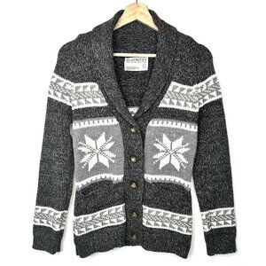 Bluenotes Womens Cardigan Sweater Shawl Collar Snowflake Long Sleeve Gray Size S